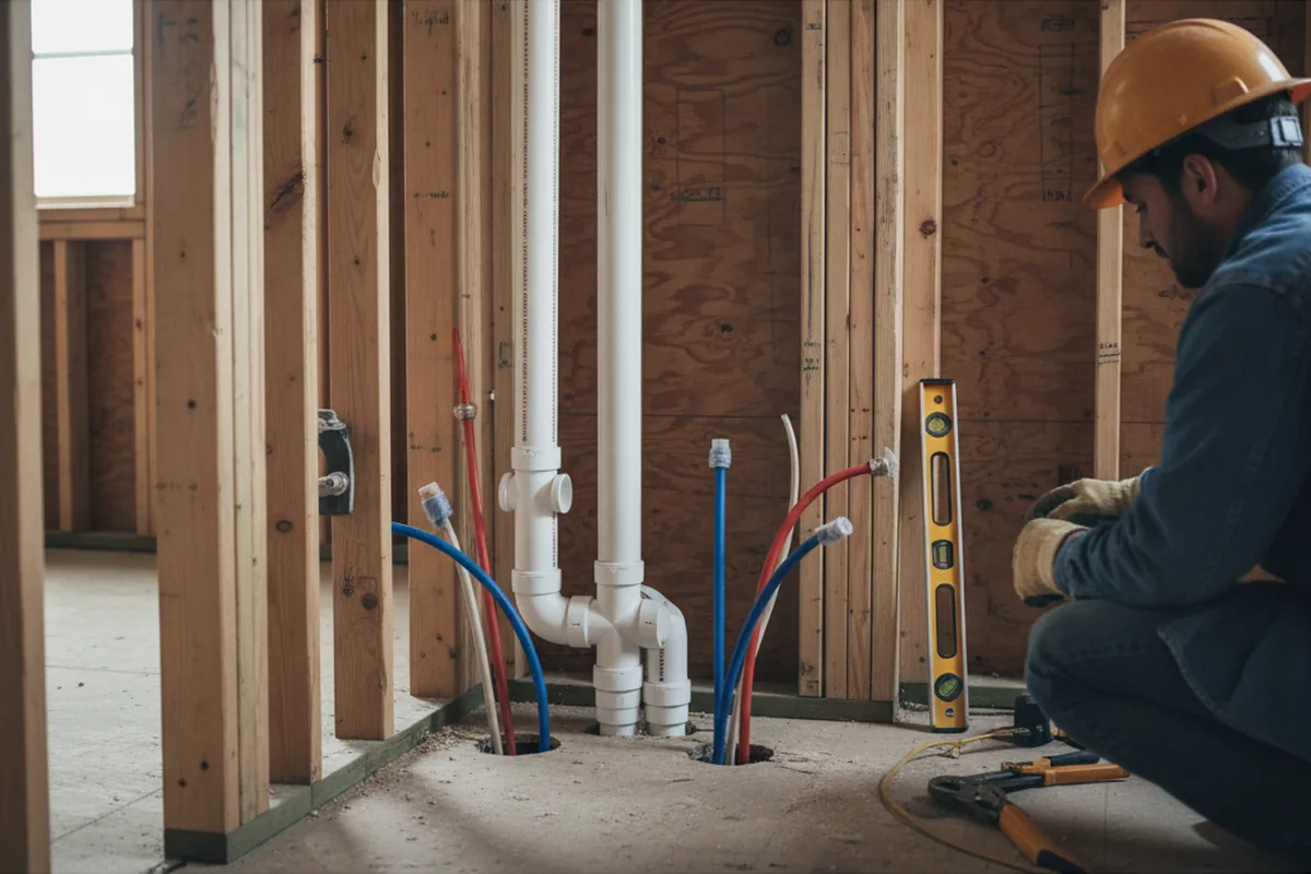 Drain and supply rough-in during Drain Cleaning in Granby